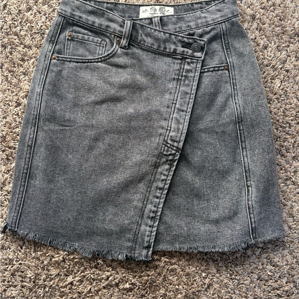 We The Free Charcoal Wrap Mini Skirt